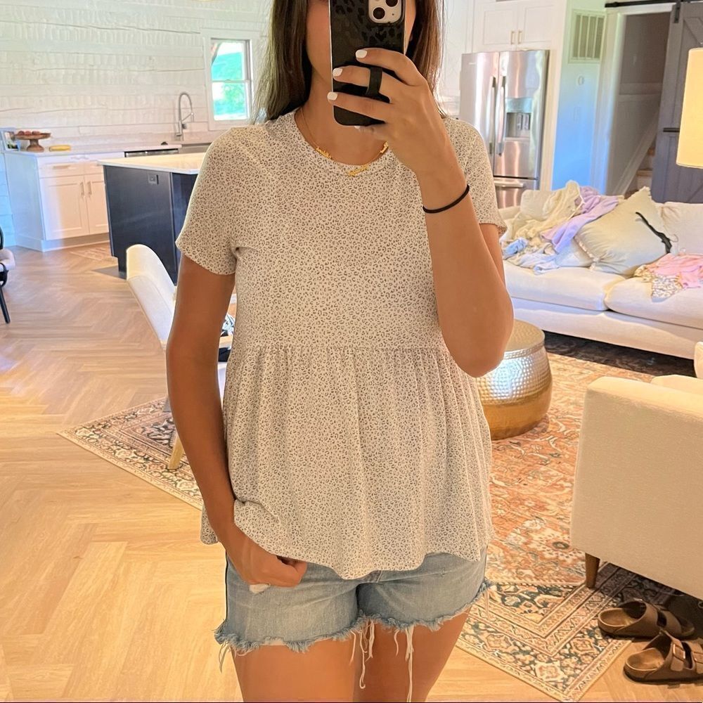 White & Grey Babydoll T-Shirt Leopard Print